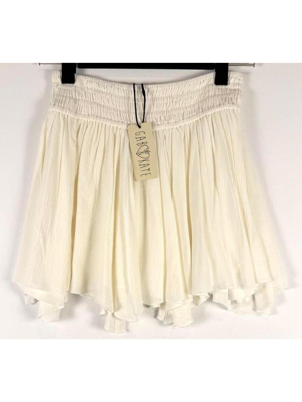 Gab‎ & Kate Skylar White Smocked Waist Mini Skirt Ruffle Hem Flowy Size Small